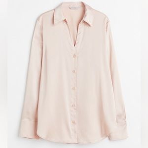 H&M V-neck button down blouse pink
